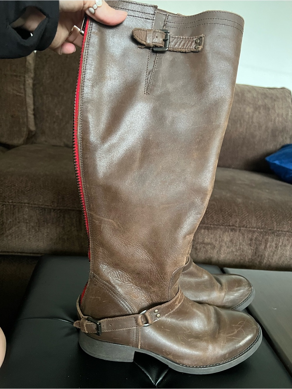 Steve Madden Brown Boots with Red Zip Trim